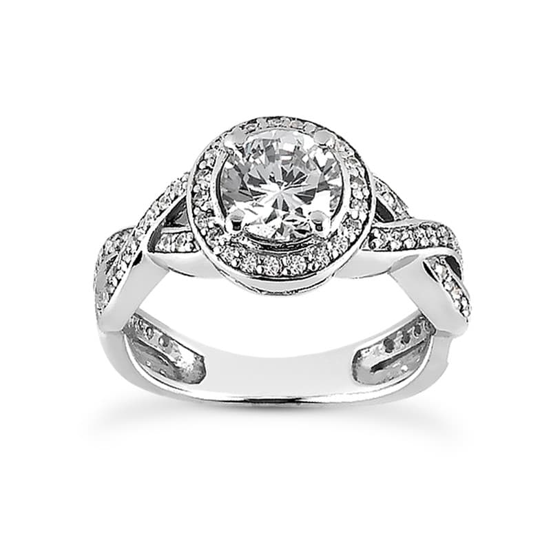Ladies 14KT White Gold Platinum Round Diamond Halo Engagement Ring ENR3861