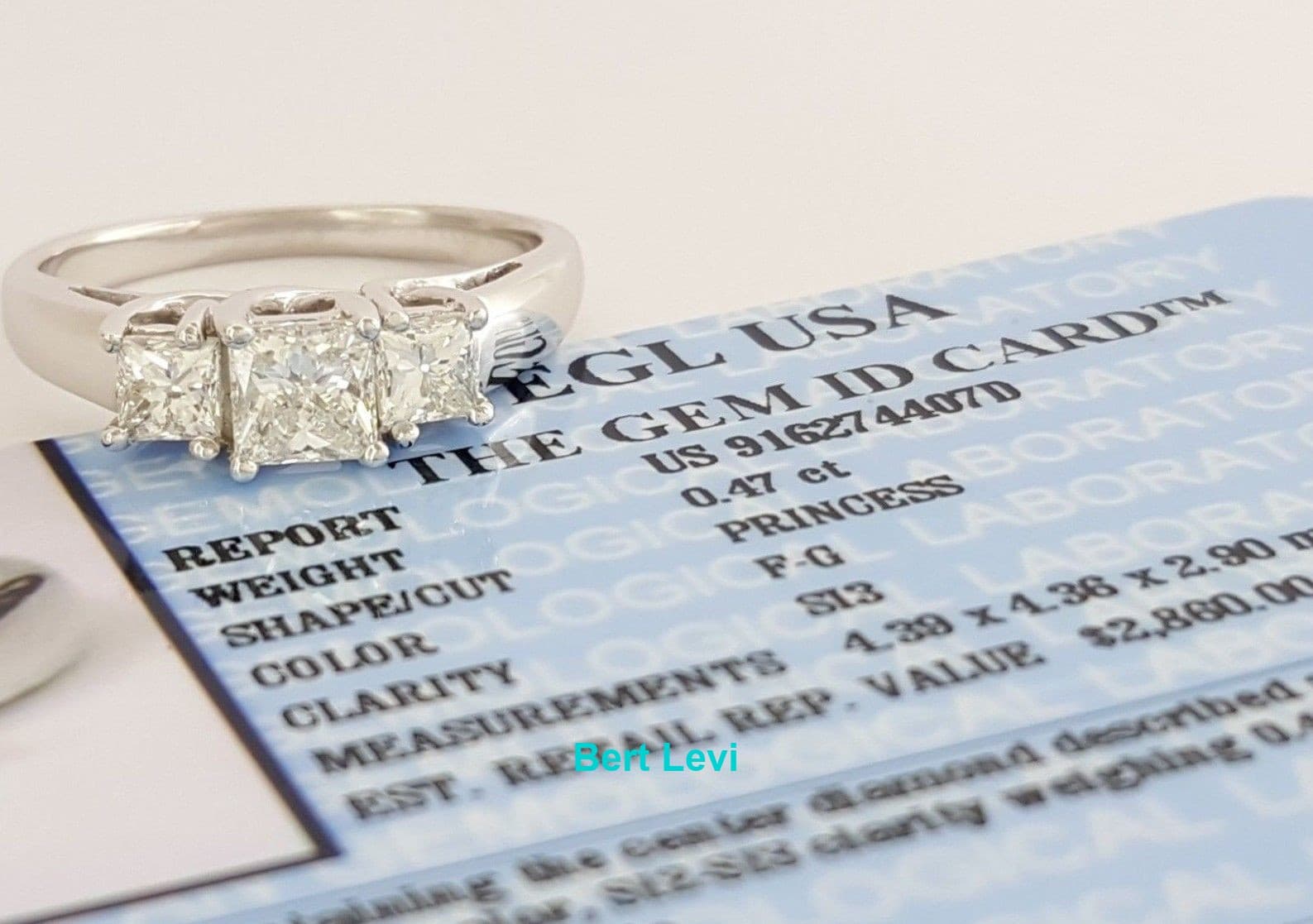 0.87 ct Three-Stone 14k Gold Princess Cut Diamond Engagement Ring Rtl $2,860