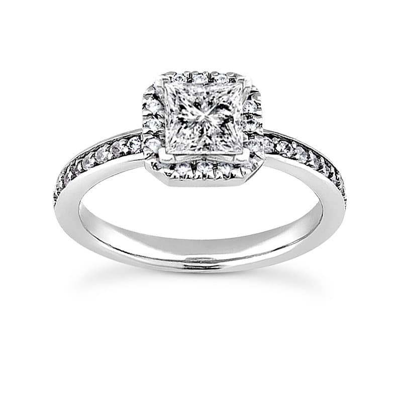 Ladies 14KT White Gold Platinum Round Diamond Tailored Engagement Set ENS3143-A