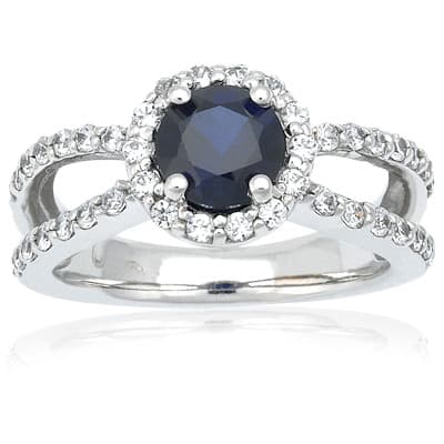 Ladies 14KT White Gold Platinum Round Diamond Color Stone Ring CSR617