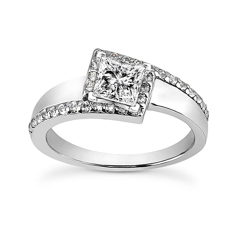 Ladies 14KT White Gold Platinum Round Diamond Tailored Engagement Set ENS3166-A