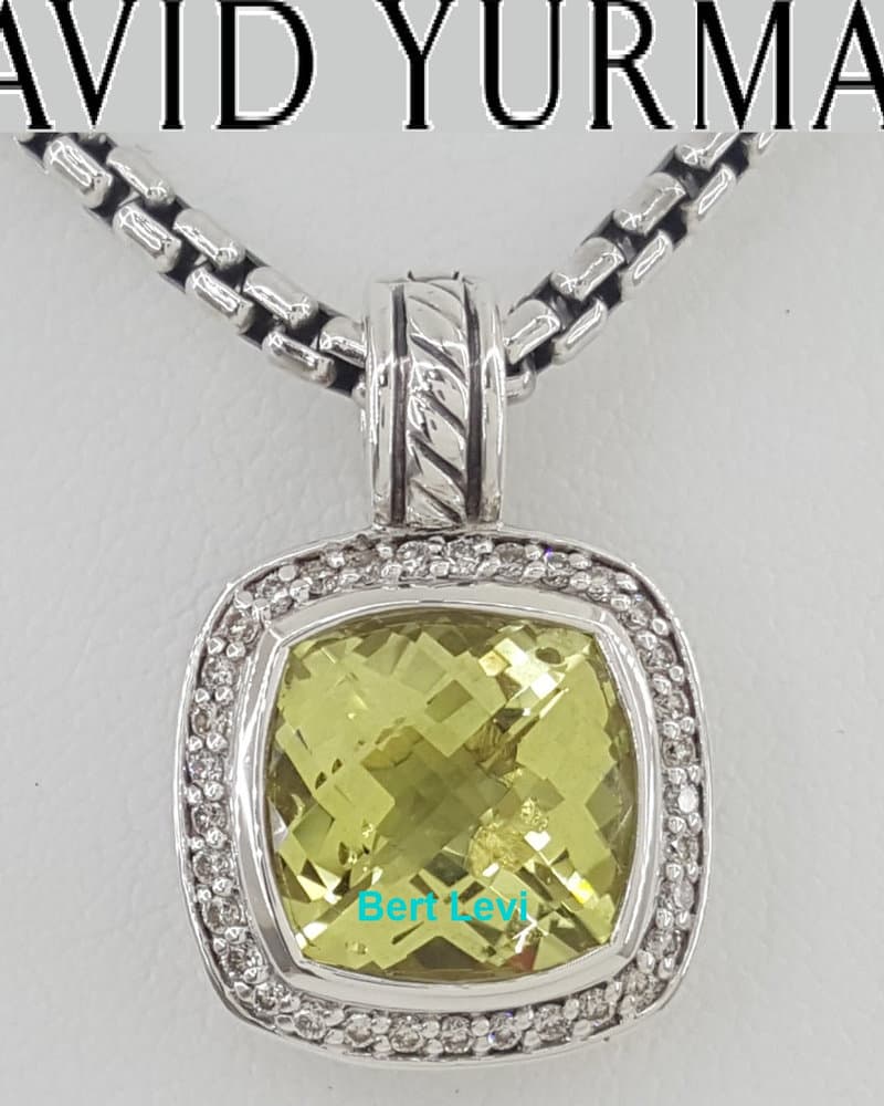David Yurman Albion Lemon Citrine Diamond Silver & 14k Gold Necklace 16mm