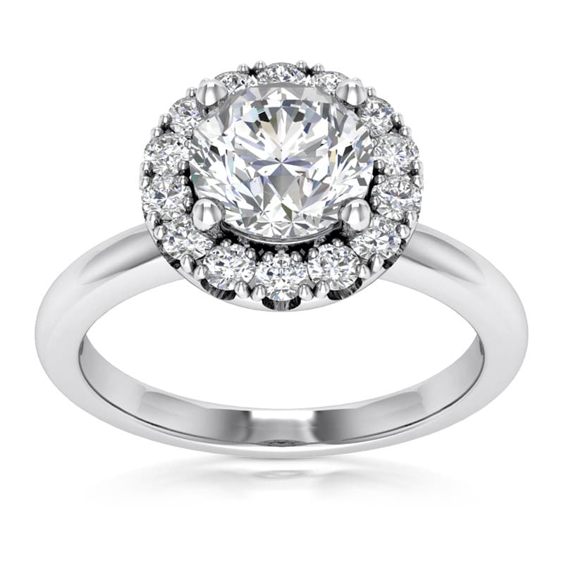 Ladies 14KT White Gold Platinum Round Diamond Halo Engagement Ring ENR9702-1