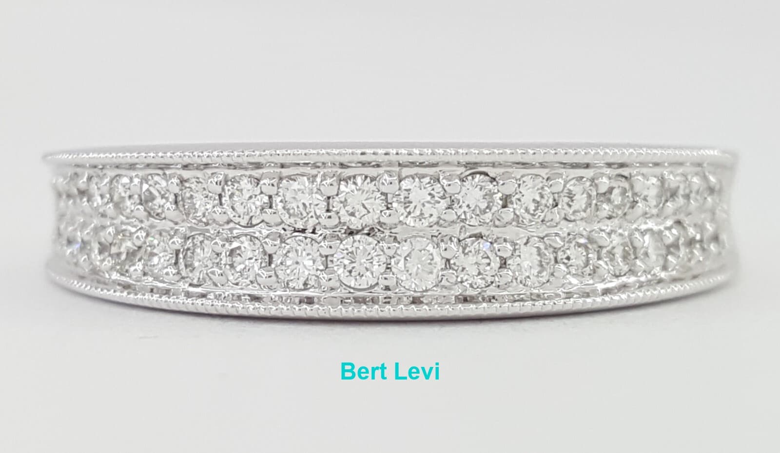 Round Diamond Two 2-Row Wedding Anniversary Band Ring 0.31 ct 18K White Gold