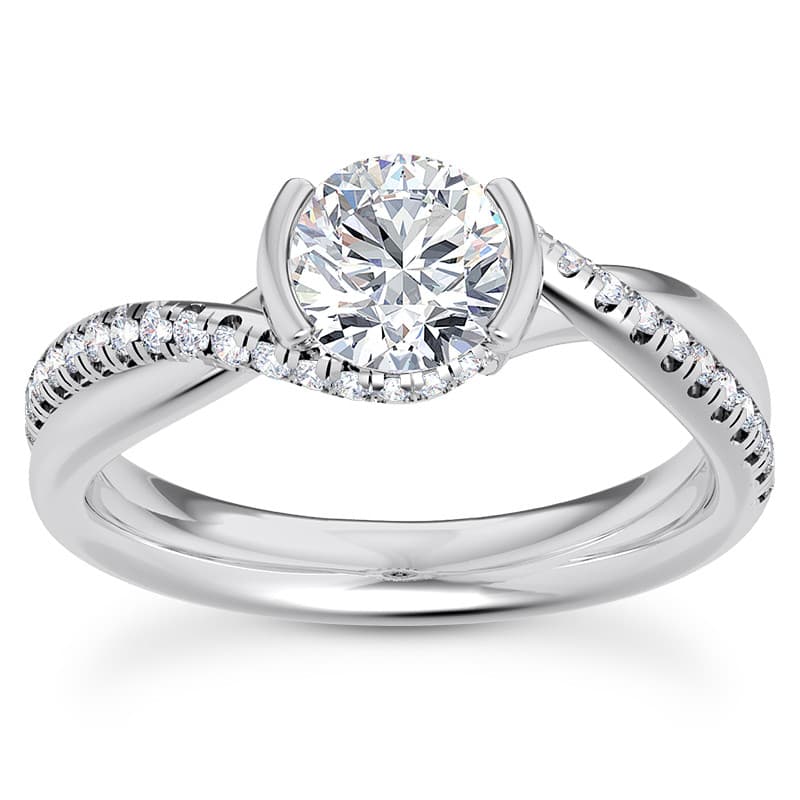 Ladies 14KT White Gold Platinum Round Diamond Halo Engagement Ring ENR9765-1