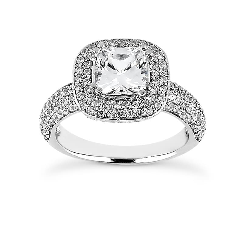 Ladies 14KT White Gold Platinum Halo Engagement Ring ENR3908