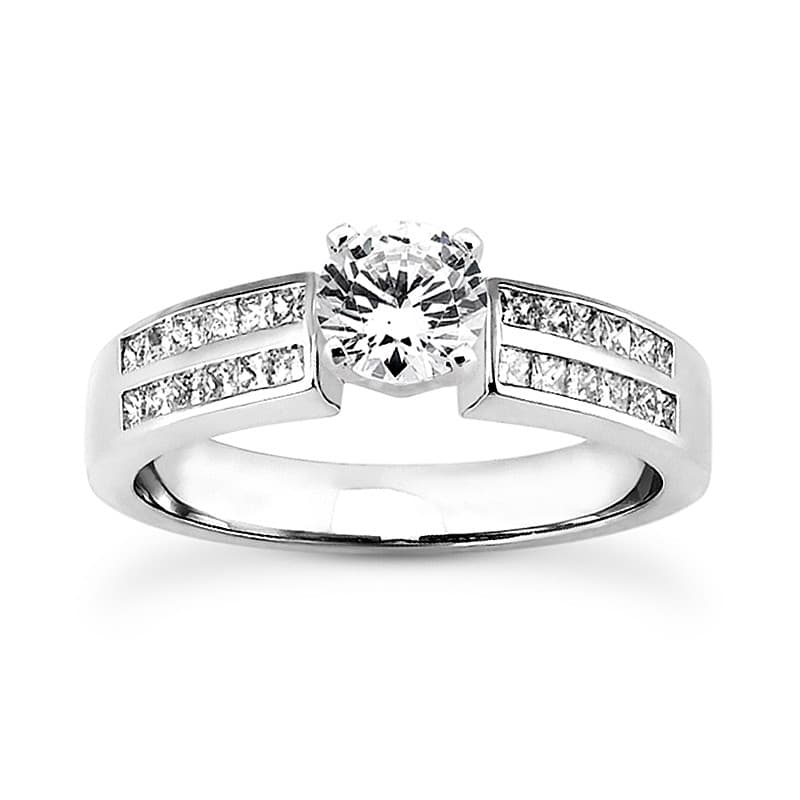 Ladies White Gold Platinum Princess Diamond Tailored Engagement Set ENS3124-A