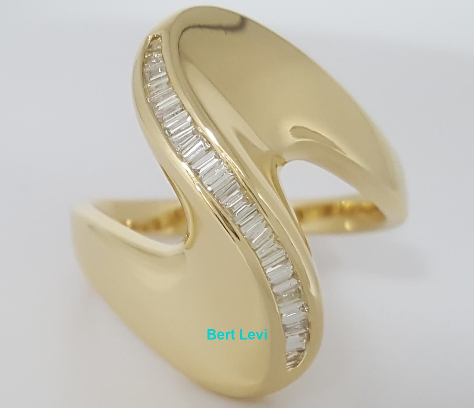 Baguette Diamond Swirl Channel Set Statement Ring 0.35 ct 18K Yellow Gold 23mm