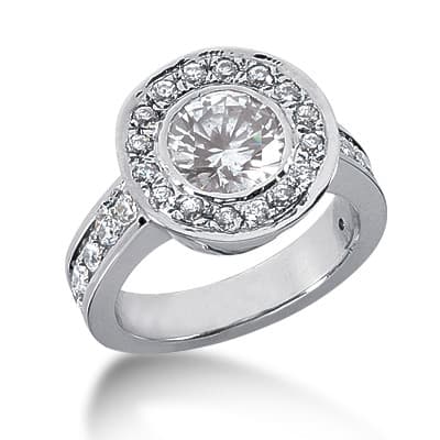Ladies 14KT White Gold Platinum Round Diamond Halo Engagement Ring ENR2948