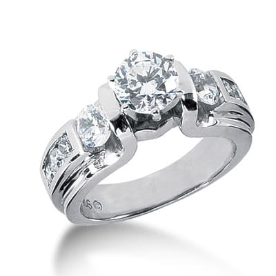 Ladies White Gold Platinum Round Diamond Three Stones Engagement Ring ENR2135
