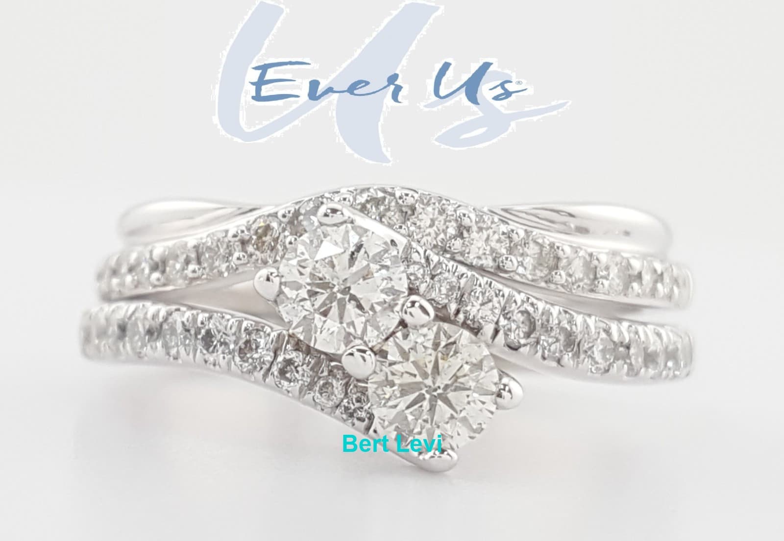 Ever Us Two Stone Round Diamond Engagement Ring Set 14k White Gold 1.12 ct $3648
