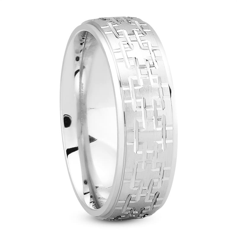 Mens 14KT White Gold Platinum Traditional Wedding Band M1016