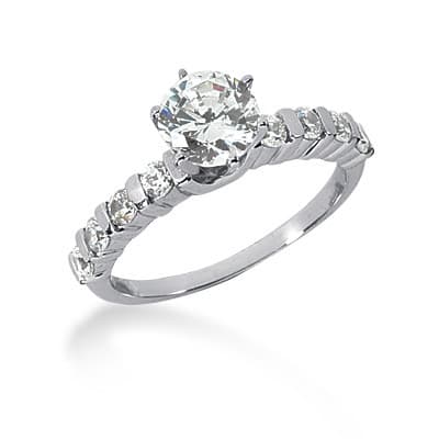 Ladies 14KT White Gold Platinum Round Diamond Tailored Engagement Set ENS676-A