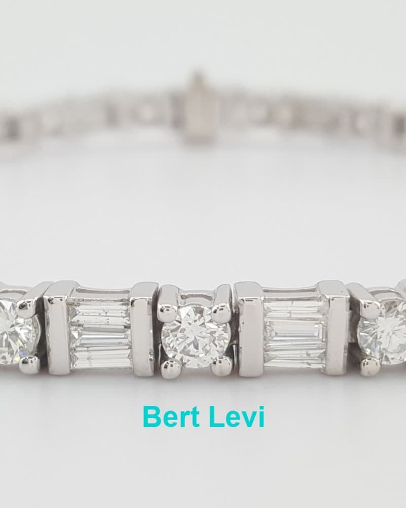 Round & Baguette Diamond Tennis Bracelet 6.6 ct 14k White Gold 8" Rtl. $18k