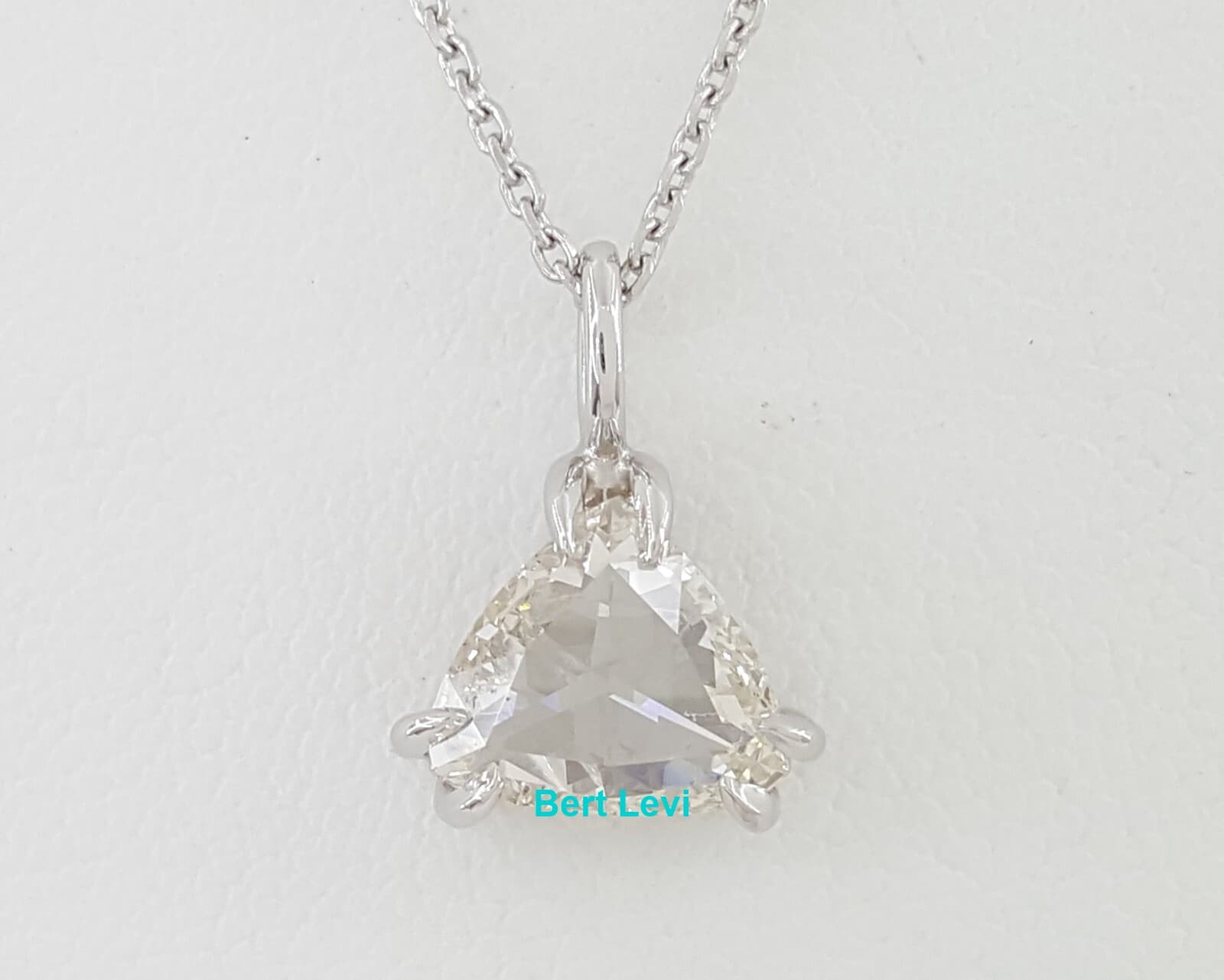 Antique Heart Trillion Double Rose Cut Diamond Solitaire Necklace 1.63 ct 14K WG