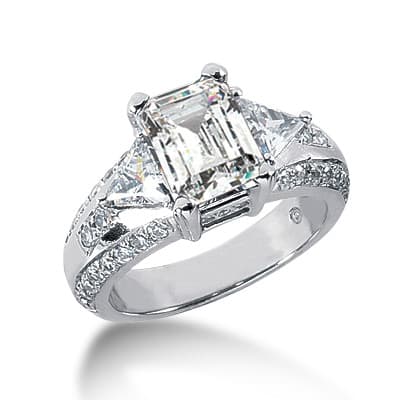 Ladies 14KT White Gold Platinum Three Stones Engagement Ring ENR2638