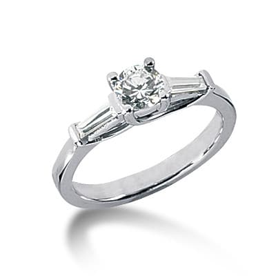 Ladies 14KT White Gold Platinum Three Stones Engagement Ring ENR481
