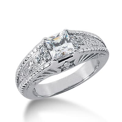 Ladies 14KT White Gold Platinum Round Diamond Antique Engagement Ring ENR2934