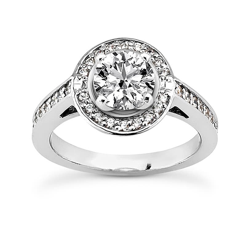 Ladies 14KT White Gold Platinum Round Diamond Tailored Engagement Set ENS3187-A