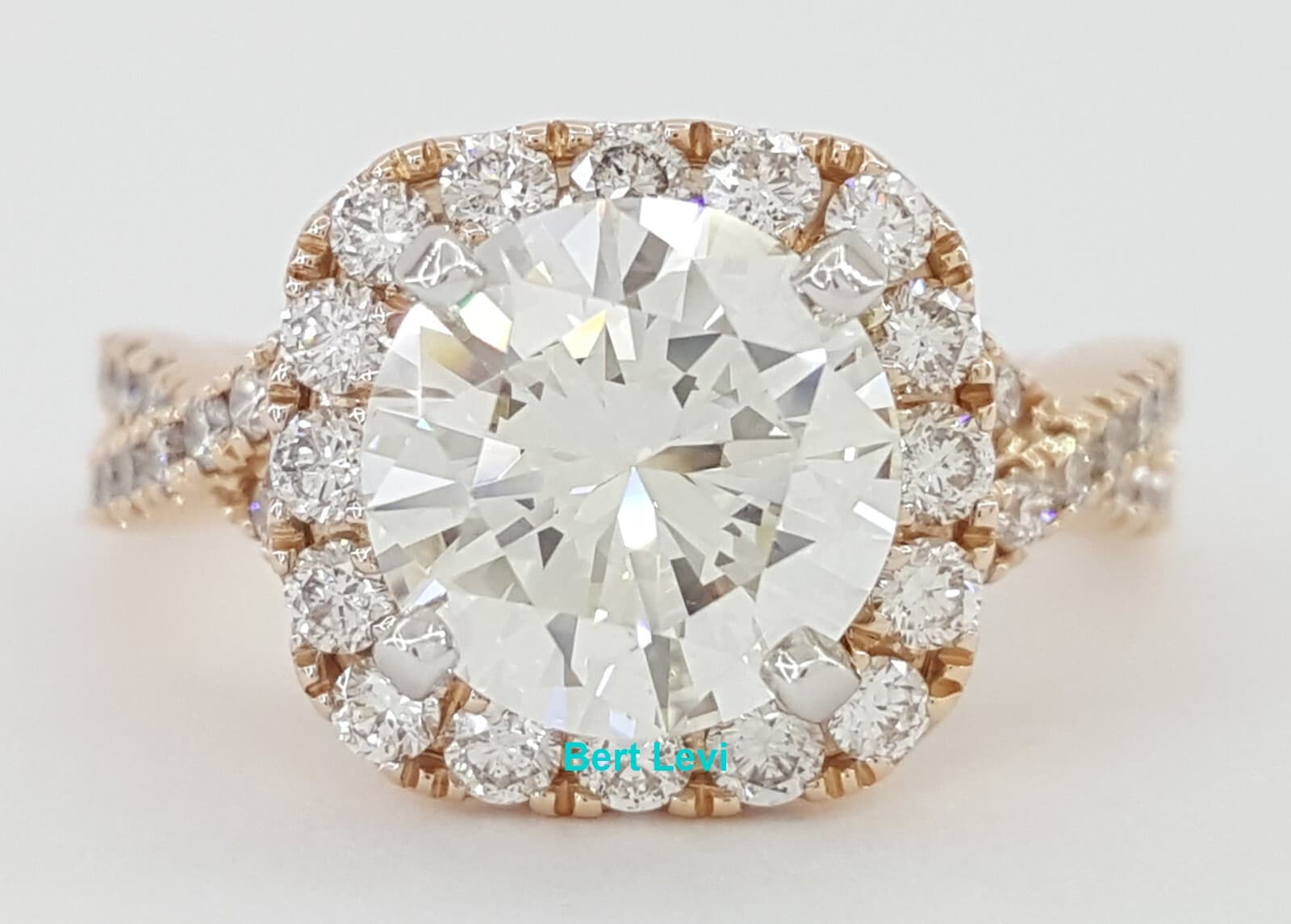 Round Diamond Crossover Halo Engagement Ring 2.9 ct 14K Rose Retail $42K