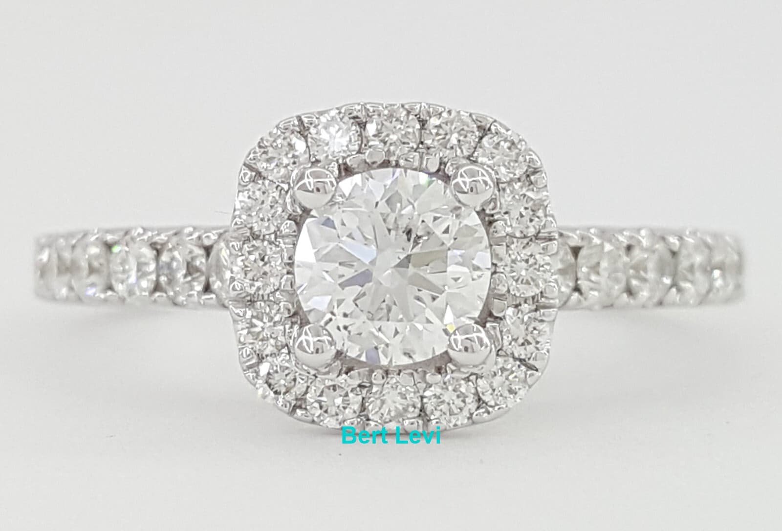 Round Brilliant Diamond Halo Engagement Ring 1.08 ct 14k White Gold Rtl $2,995