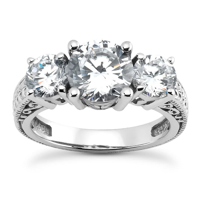 Ladies White Gold Platinum Round Diamond Three Stones Engagement Ring ENR1538