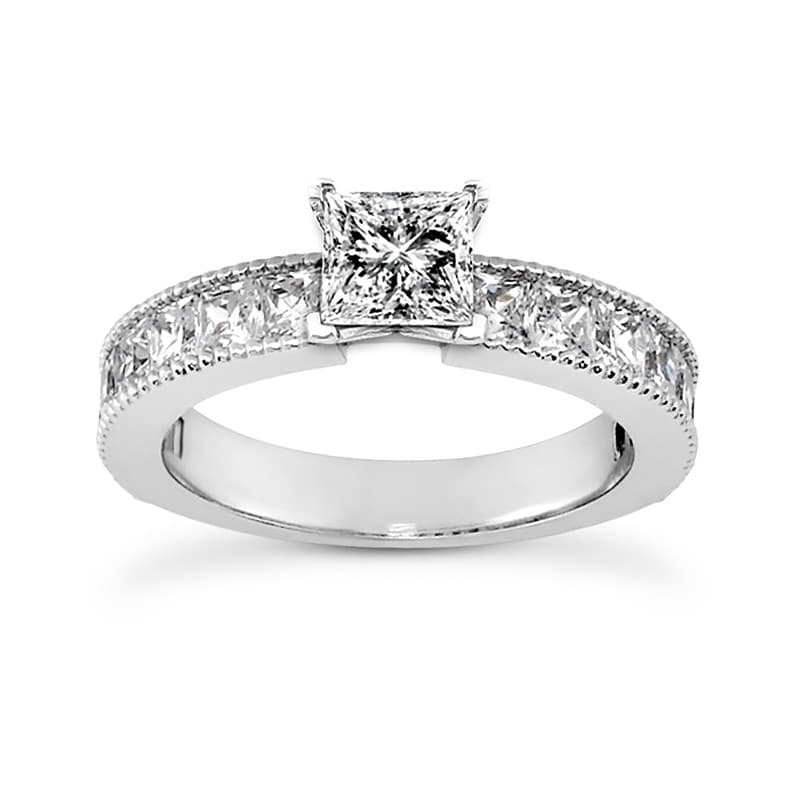 Ladies 14KT White Gold Platinum Antique Engagement Set ENS1583-A