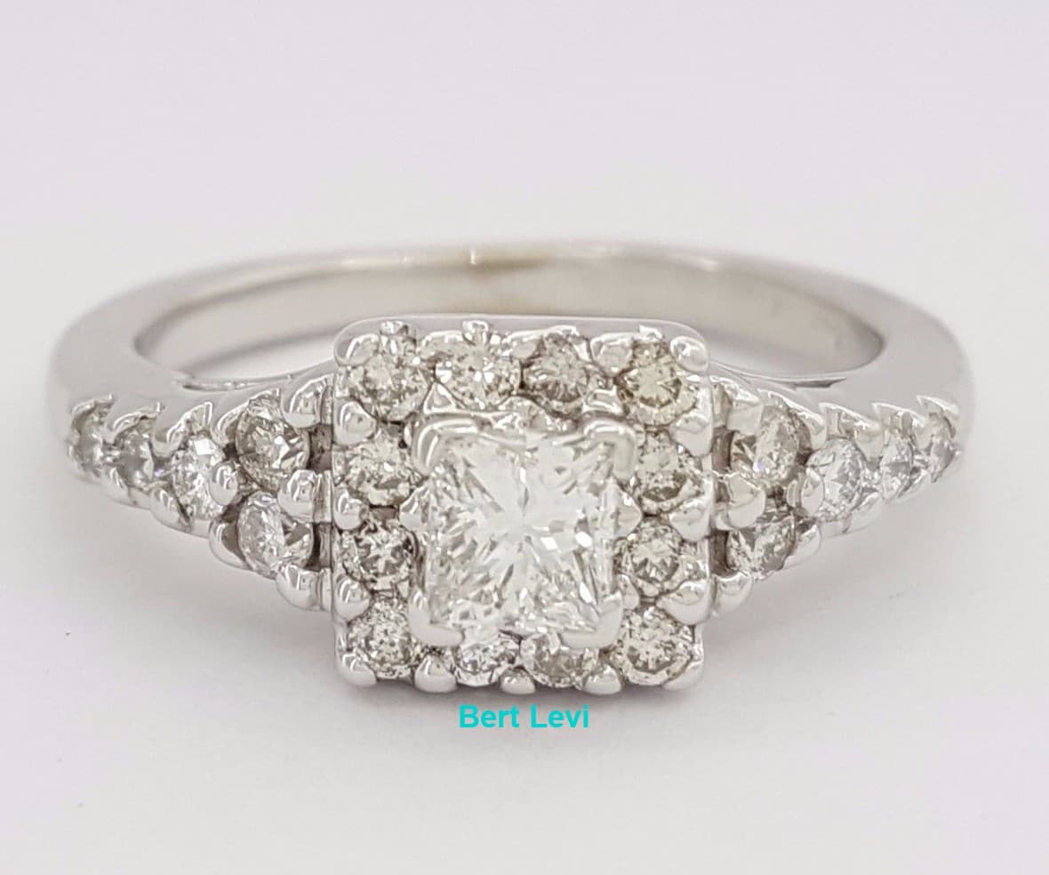 0.75 ct 14K White Gold Princess Cut Diamond Halo Engagement Ring