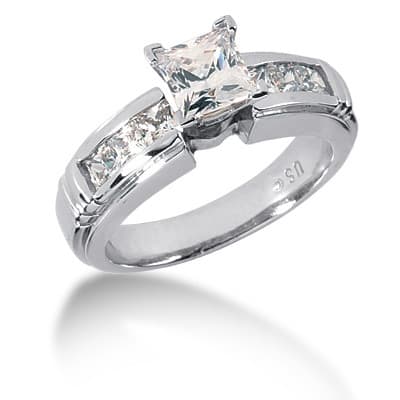 Ladies 14KT White Gold Platinum Fancy Engagement Set ENS621-A