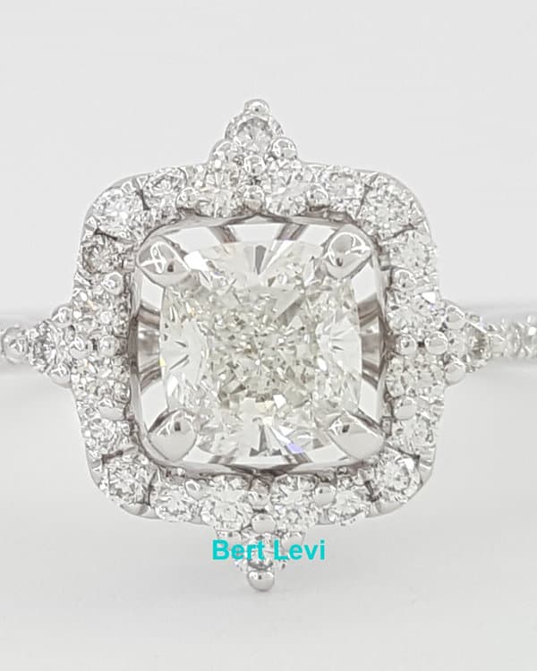 Cushion Cut Diamond Halo Platinum Engagement Ring 1.03 ct GIA Retail $5,500