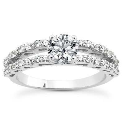 Ladies 14KT White Gold Platinum Round Diamond Tailored Engagement Set ENS3273-A
