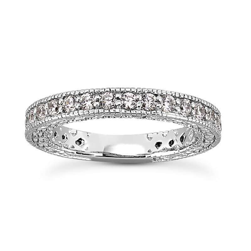 Ladies 14KT White Gold Platinum Round Diamond Wedding Band WB521