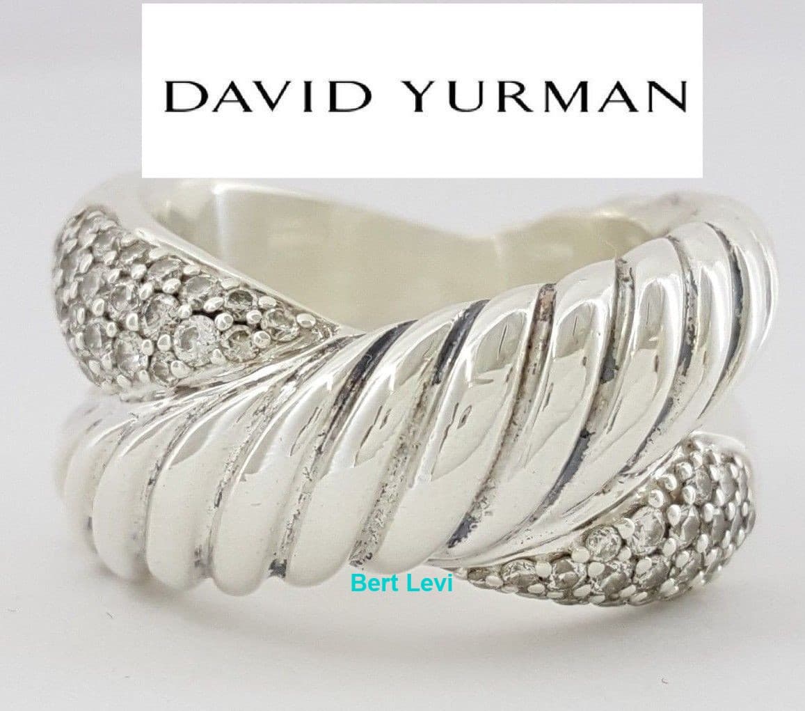 David Yurman 925 Sterling Silver 0.6 ct Diamond Crossover X Band / Ring 12 mm