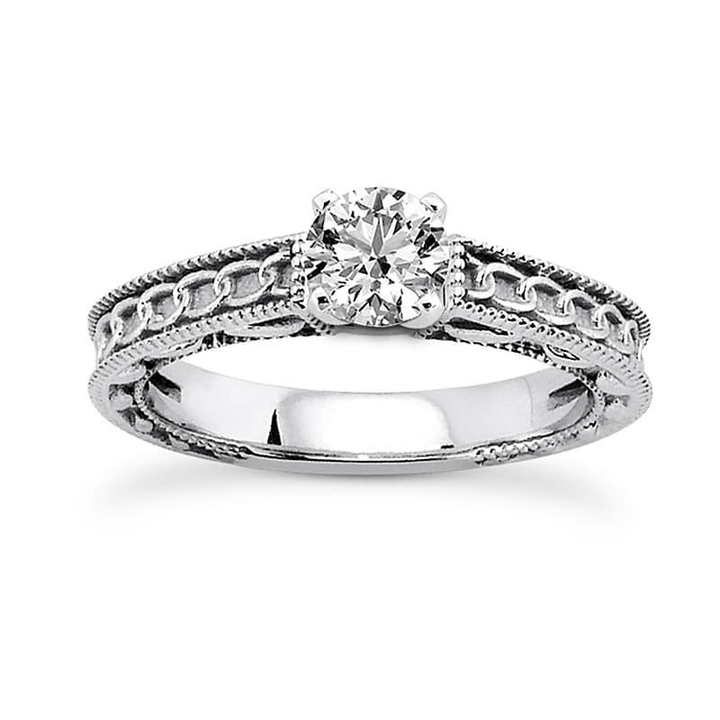 Ladies 14KT White Gold Platinum Solitaire Engagement Set ENS3608-A