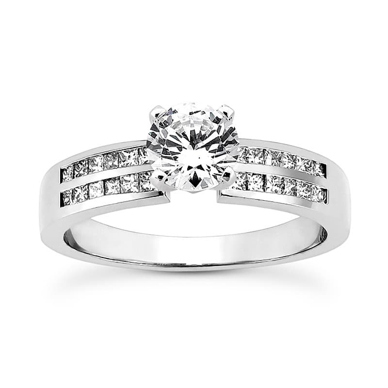 Ladies White Gold Platinum Princess Diamond Tailored Engagement Set ENS3122-A