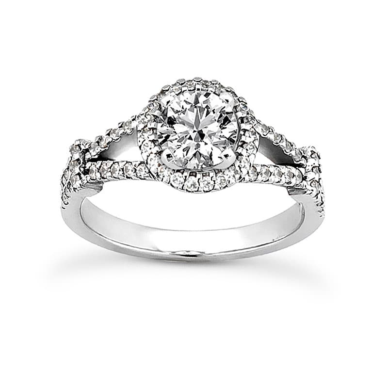 Ladies 14KT White Gold Platinum Round Diamond Tailored Engagement Set ENS3199-A
