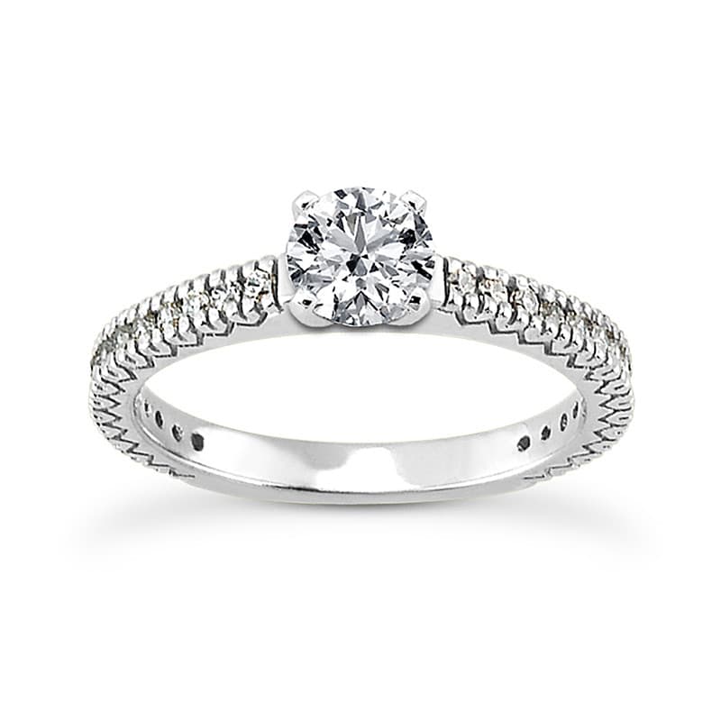 Ladies 14KT White Gold Platinum Round Diamond Tailored Engagement Set ENS1971-A