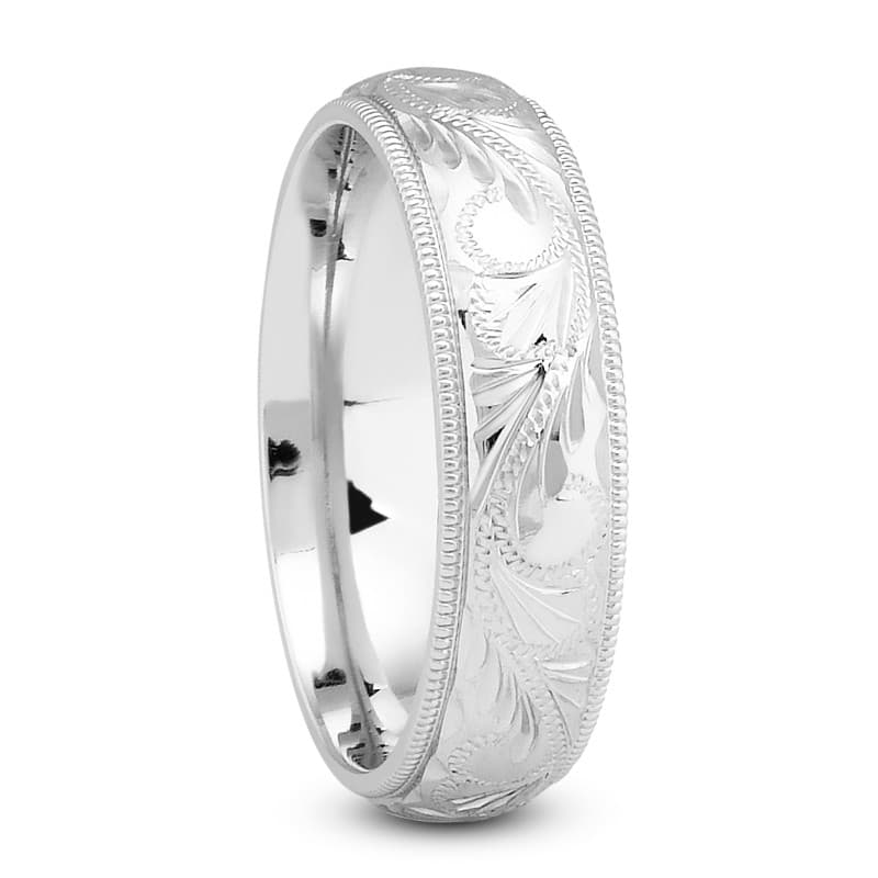 Mens 14KT White Gold Platinum Traditional Wedding Band M673