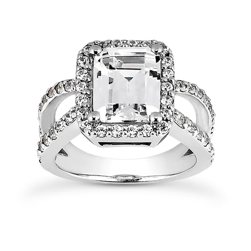 Ladies 14KT White Gold Platinum Emerald Cut Diamond Halo Engagement Ring ENR8381