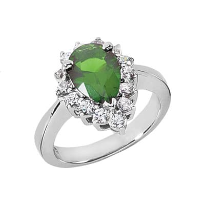 Ladies 14KT White Gold Platinum Pear Diamond Color Stone Ring CSR236