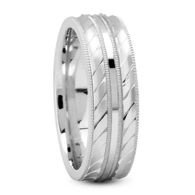 Mens 14KT White Gold Platinum Traditional Wedding Band M428