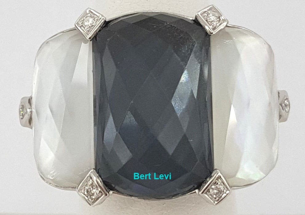 Stephen Webster Poison Ivy Threesome Quartz Hematite MOP Diamond 18K W Gold Ring
