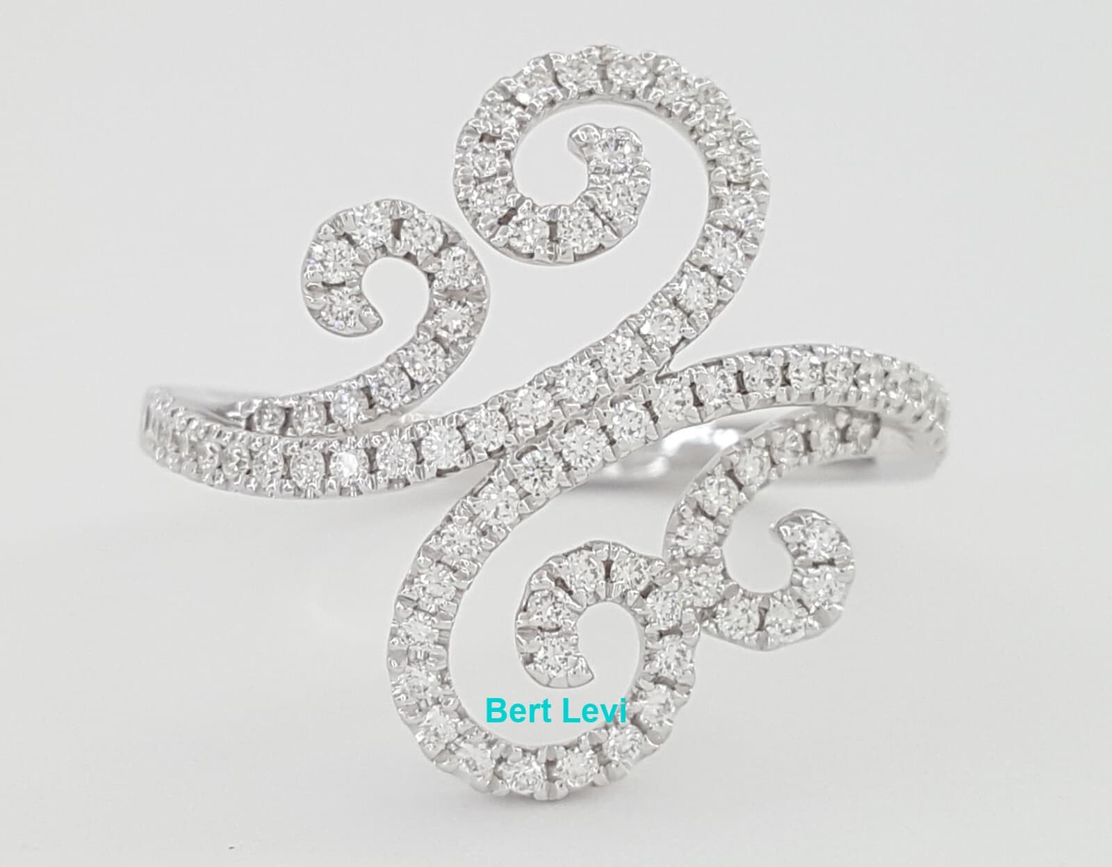 Round Brilliant Cut Diamond Swirl Statement Band Ring 0.51 ct 14k White Gold