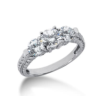 Ladies White Gold Platinum Round Diamond Three Stones Engagement Ring ENR1518