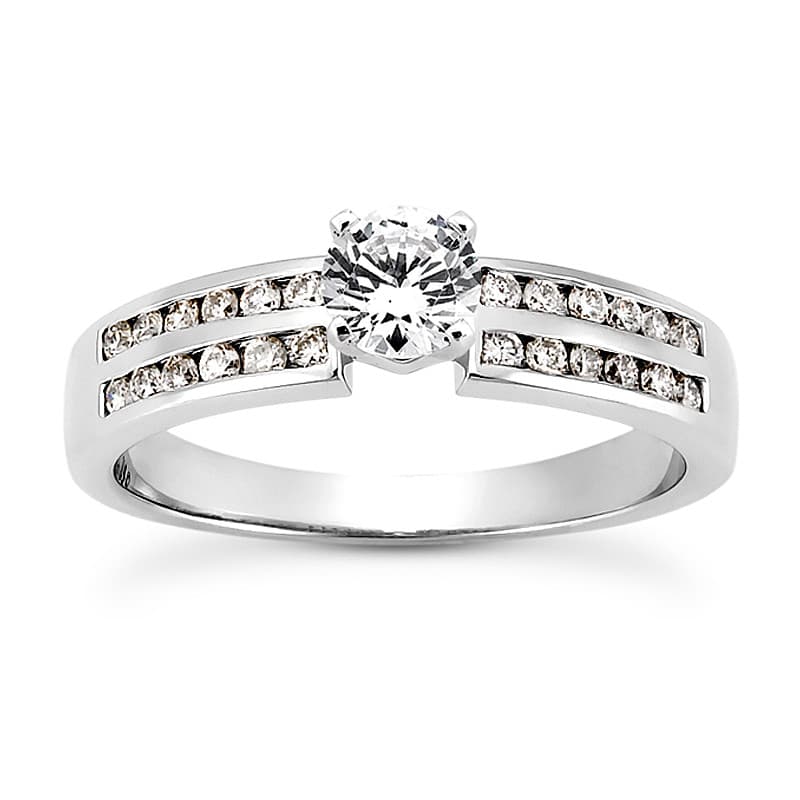 Ladies 14KT White Gold Platinum Round Diamond Tailored Engagement Set ENS3119-A