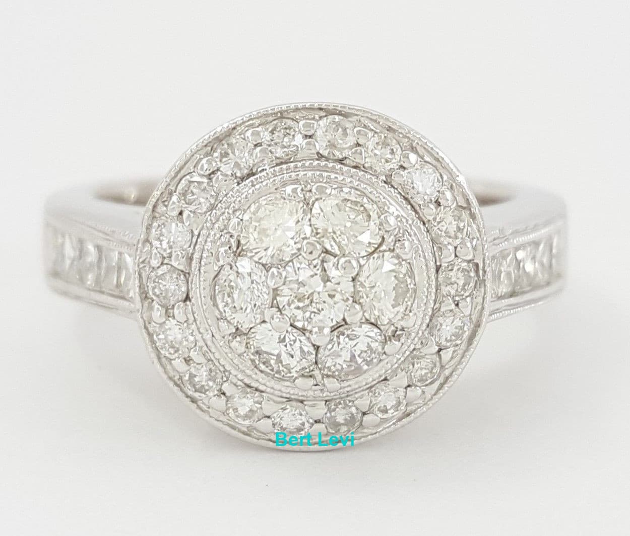 Round & Princess Diamond Cluster Halo Engagement 1.5 ct 14k White Gold Ring