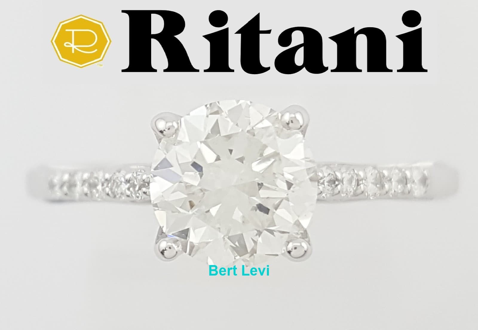 Ritani Round Diamond Engagement Ring 1.3 ct 18k White Gold 1RZ2841 Retail $6,400