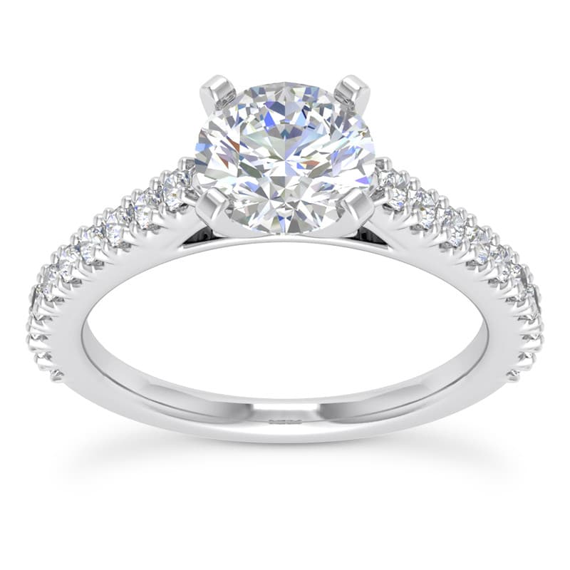 Ladies 14KT White Gold Platinum Round Diamond Tailored Engagement Set ENS2234-A