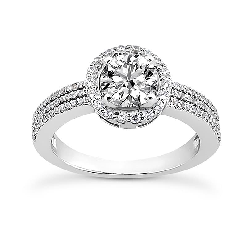 Ladies 14KT White Gold Platinum Round Diamond Tailored Engagement Set ENS3188-A