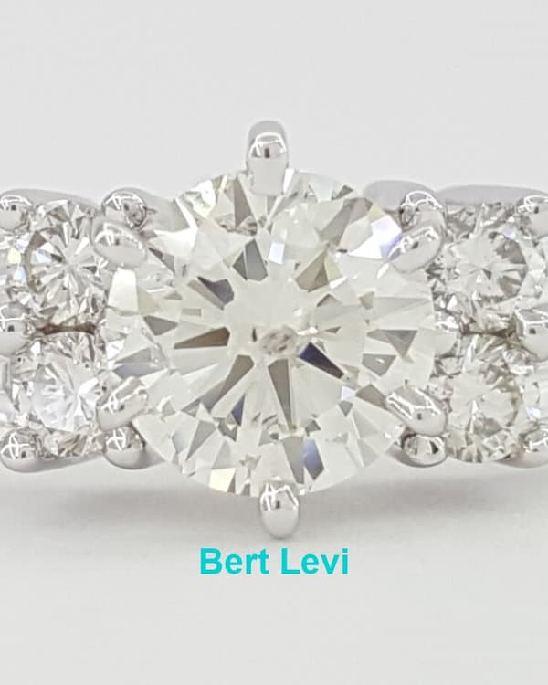 Round Brilliant & Baguette Diamond Engagement Ring 1.1 ct 14k White Gold Rtl $4K